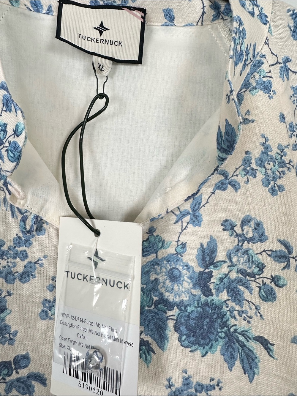 TUCKERNUCK Forget Me Not Floral Cotton Linen Mini Maryse Caftan - Picture 4 of 9
